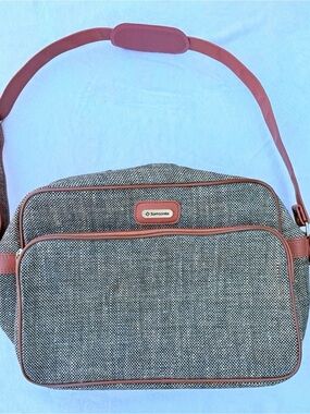 VTG 80s Samsonite Tweed Carry On Travel Shoulder Bag